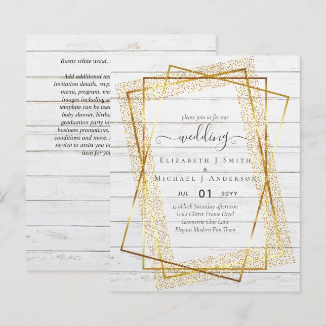 BUDGET WEDDING EINLADUNGEN Gold Glitter Geometric (Vorne/Hinten)
