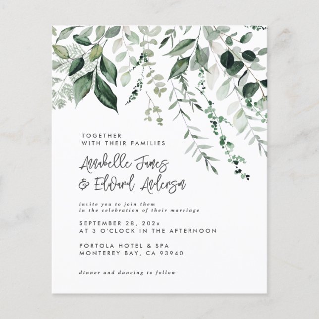 Budget Wedding Eukalyptus Details, Einladung chic Flyer (Vorne)
