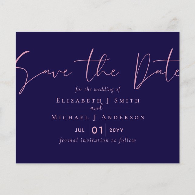 BUDGET Wedding FLYER PAPER lädt Navy Rosegold ein (Vorne)