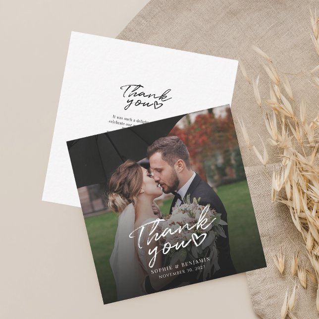 Budget Wedding Foto Handschrift Vielen Dank Mitteilungskarte (Wedding Photo Thank You Square Mini Card)
