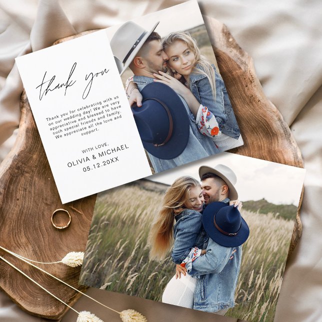 Budget Wedding Foto Minimalistisch Danke Karte (Von Creator hochgeladen)