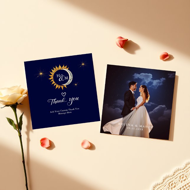 Budget Wedding Foto Sun Moon Monogram Vielen Dank Mitteilungskarte (Von Creator hochgeladen)