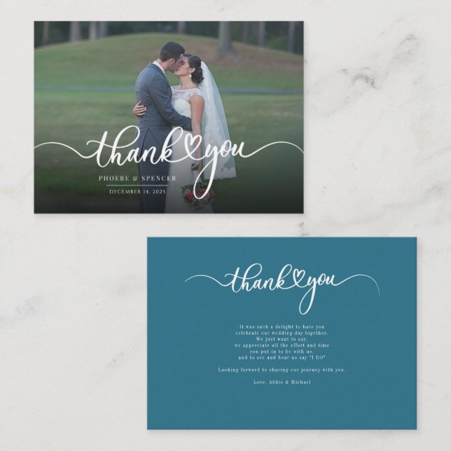 Budget Wedding Hand Letter Foto Dankeschön Karte (Vorne/Hinten)