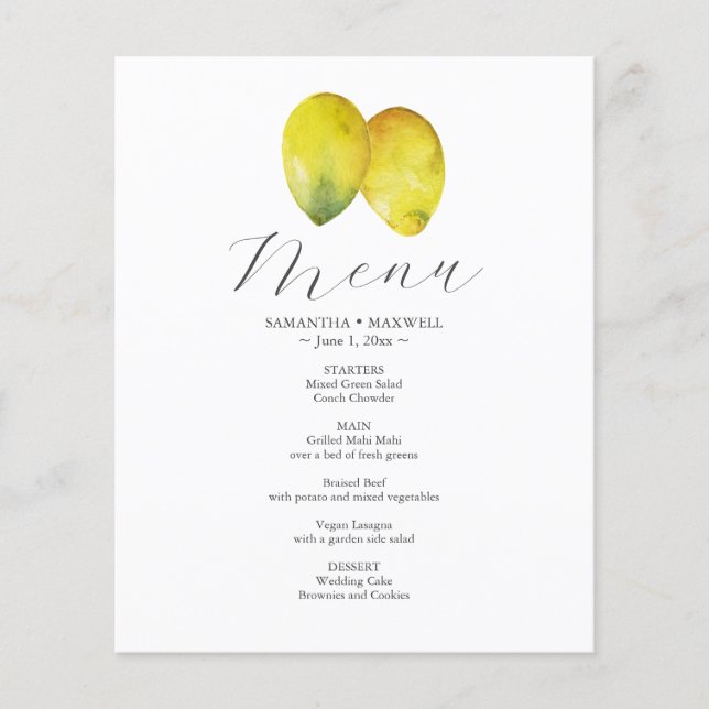 Budget Wedding Menu Lemon und Amalfi Tile Flyer (Vorne)