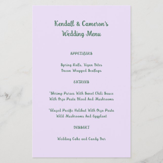 Budget Wedding Menu Solid Lavender Flyer (Vorne)
