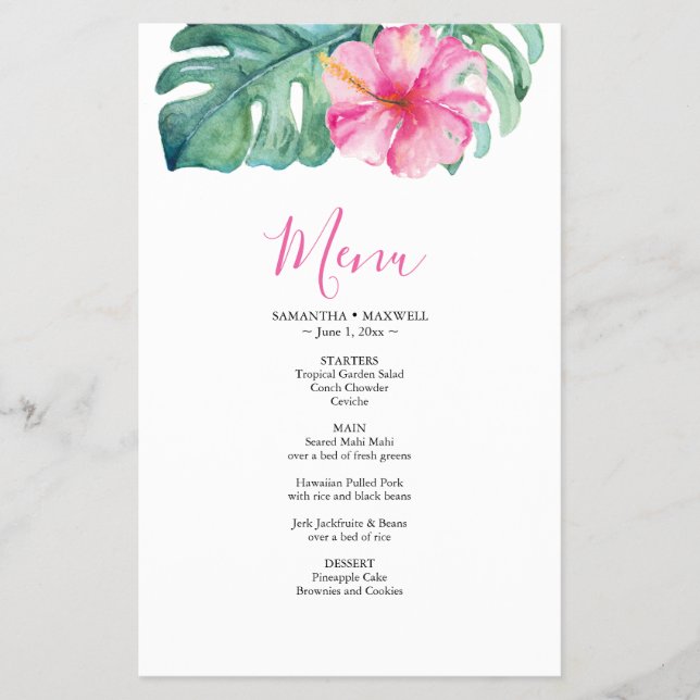 Budget Wedding Menu Tropischer Hibiskus Flyer (Vorne)