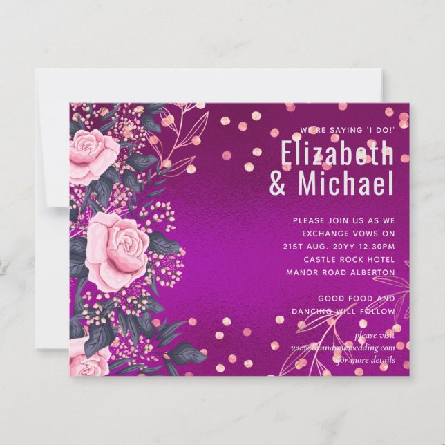 Budget Wedding Metallic Look Rosegold Pink Floral (Vorderseite)