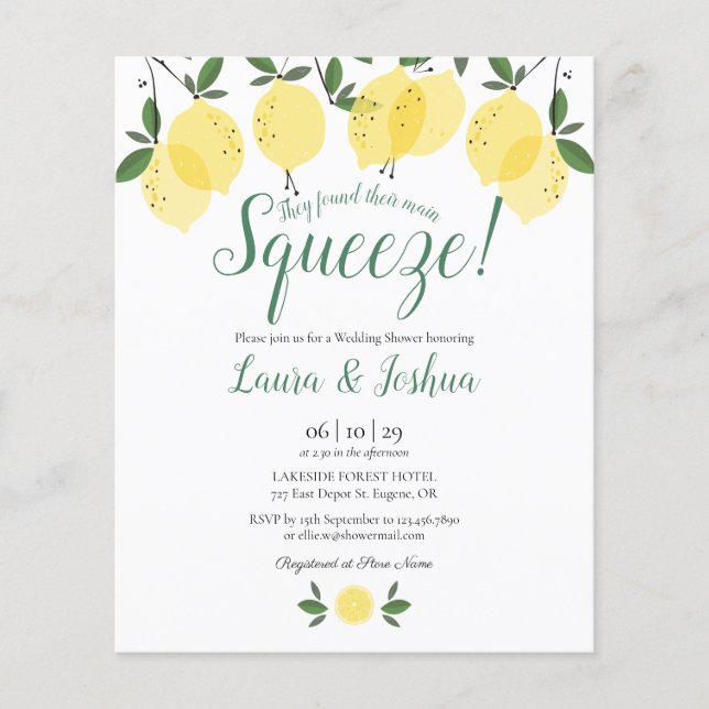 Budget WeddingShower Main Squeeze Lemon Einladung (Vorderseite)