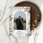 Budget Weihnachten 1 Foto Bogen Aquarell Urlaub Mitteilungskarte<br><div class="desc">Budget Frohe Weihnachten Moderne elegante Wasserfarbe getrocknete botanische florale Mutation Farben Feiertag Bogen 1 Foto Weihnachtskarte Design.</div>