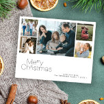 Budget Weihnachten 5 Foto Collage Urlaubskarte<br><div class="desc">Einfache minimalistische Typografie 5 individuelle Fotos, Familienname und Text personalisiert elegante Weihnachts-BUDGET erschwingliche Urlaubskarte. BITTE LESEN SIE DIES VOR DEM KAUF! Dies ist eine preisgünstige Karte, die auf einem Blatt Papier gedruckt wird (jedes Blatt hat eine Karte). Für die beste Vergleichspreisqualität empfehlen wir die Auswahl des Semi-Gloss-Papiertyps (es ist dick...</div>