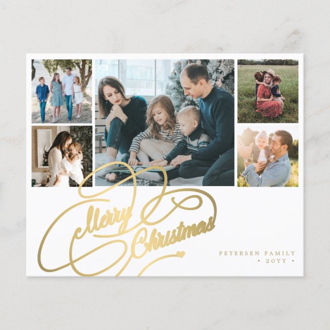 BUDGET Weihnachten 5 Fotos Collage Holiday Card Flyer (Vorne)