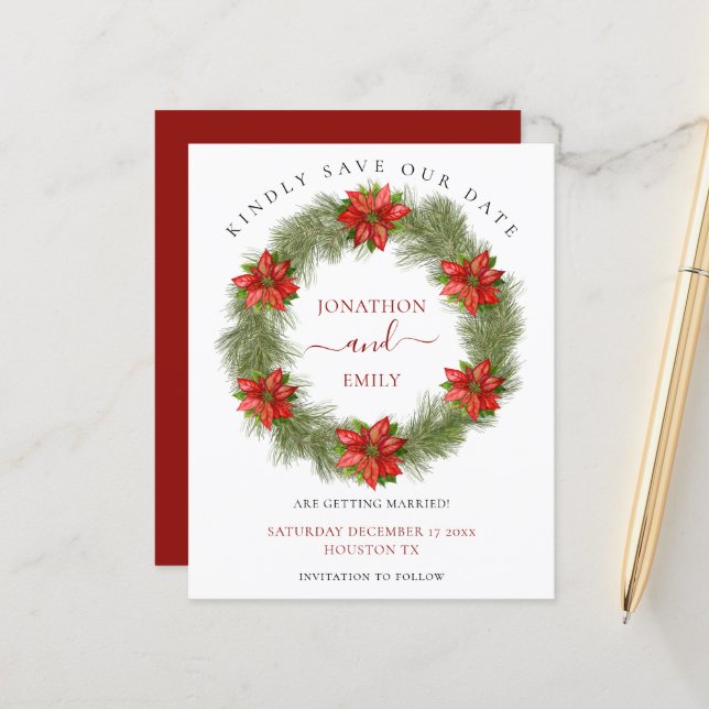 Budget Weihnachten Poinsettia Hochzeit Save the Da (Vorderseite/Rückseite Beispiel)