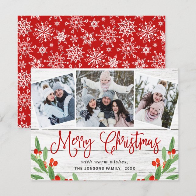 Budget Weihnachten Rustikale 3 FOTO Grußkarte Postkarte (Vorne/Hinten)