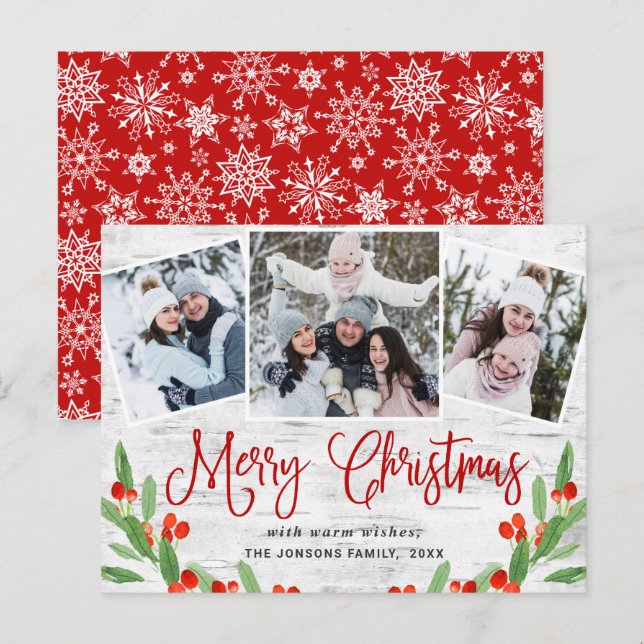 Budget Weihnachten Rustikale 3 FOTO Grußkarte Postkarte (Vorne/Hinten)