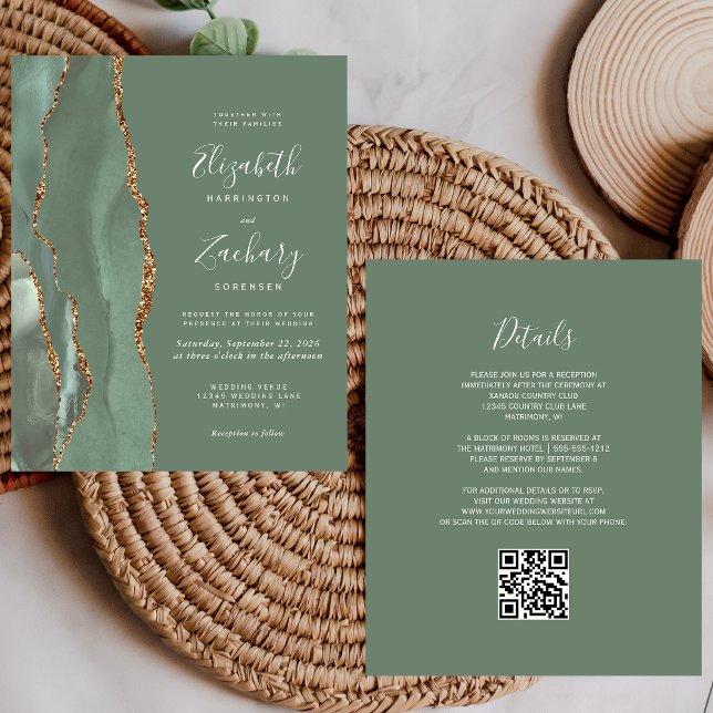 Budget-Weise Grüne Gold-Achat-QR-Code-Hochzeit (Von Creator hochgeladen)