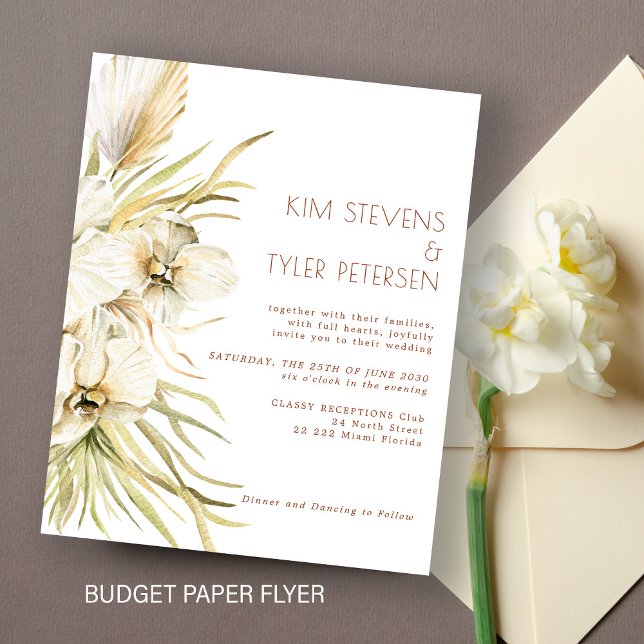 Budget weiß Blumen moderne boho Hochzeit Einladung Flyer (Von Creator hochgeladen)
