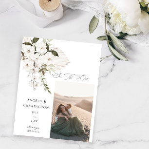 Budget-Weiß-Boho-Floral-Save-the-Date-Foto Flyer