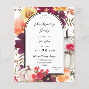 Budget Weiße Kürbis-Herbst-Blumen-Thanksgiving Flyer