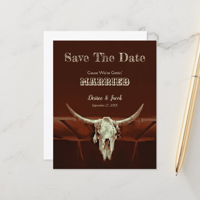 Budget Western Bull Skull Hochzeit speichern das D (Vorderseite/Rückseite Beispiel)