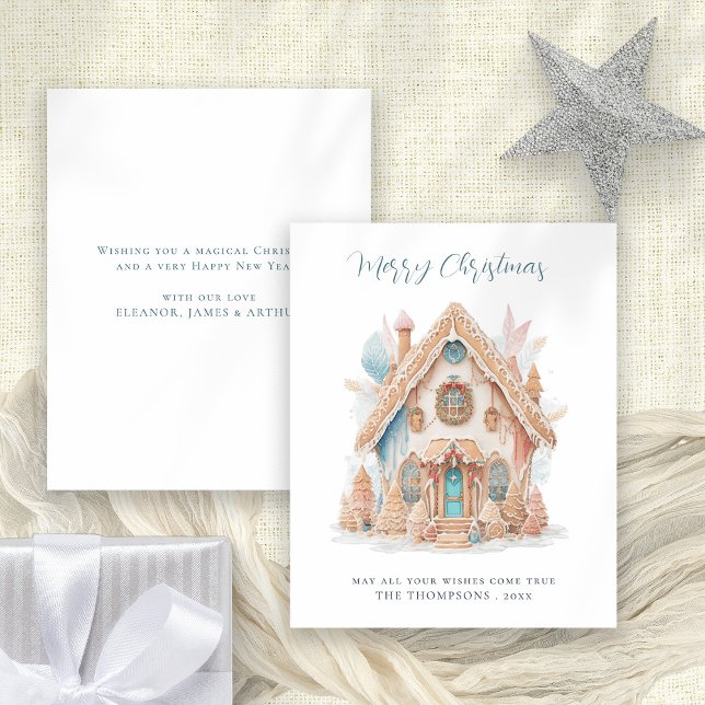 Budget Whimsical Boho House Frohe Weihnachtskarte (Front and back view)