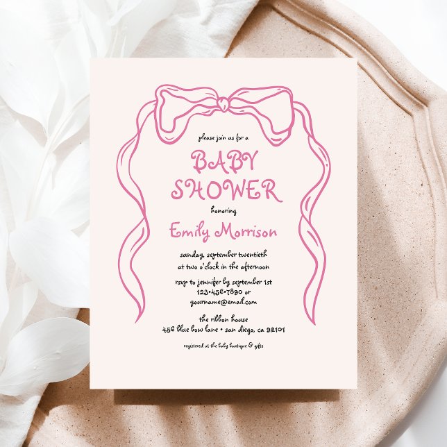 Budget Whimsical Quirky Blush Pink Bow Baby Dusche (Von Creator hochgeladen)