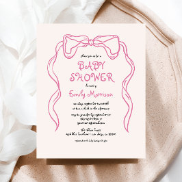 Budget Whimsical Quirky Blush Pink Bow Baby Dusche Flyer