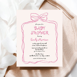 Budget Whimsical Quirky Blush Pink Bow Baby Dusche Flyer