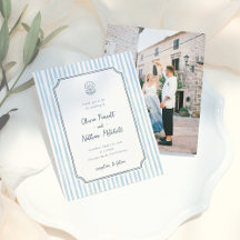 Budget Whimsical Retro Blue Stripes Wedding