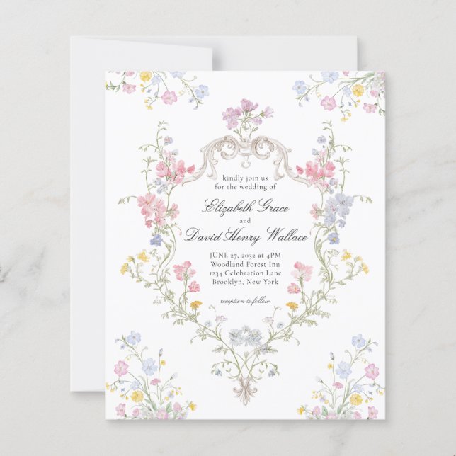 BUDGET Whimsical Rococo Floral Crest Wedding (Vorderseite)