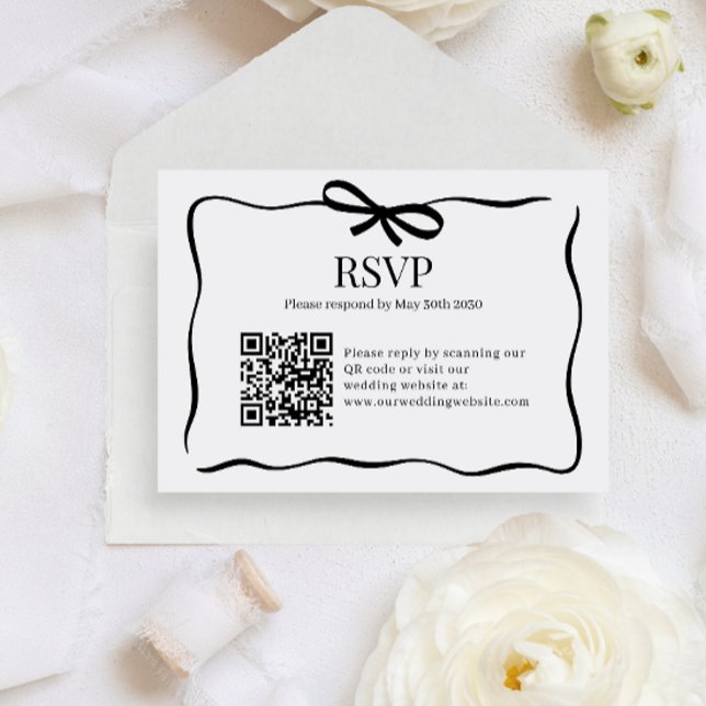 BUDGET Whimsy Black Bow Tie Wedding QR Code Rsvp Begleitkarte (Von Creator hochgeladen)