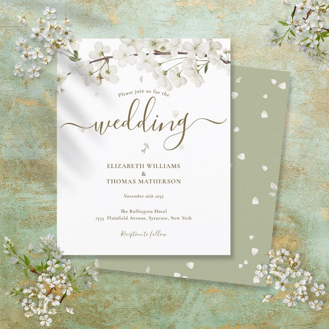 Budget White Blossom Script Einladung zur Hochzeit (Von Creator hochgeladen)