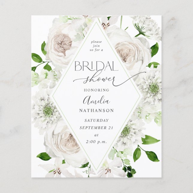 Budget White Floral Brautparty Flyer (Vorne)