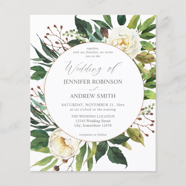 Budget White Floral & Greenery 2 Wedding Flyer (Vorne)