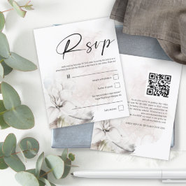 Budget White Floral QR Code Hochzeit RSVP