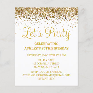 Budget White & Gold 30. Geburtstag Party Einladung