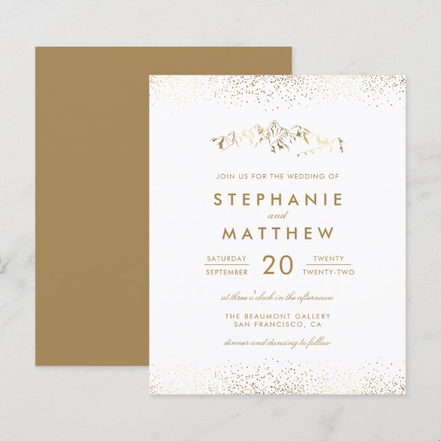 Budget White & Gold Foil Confetti Hochzeit (Vorne/Hinten)