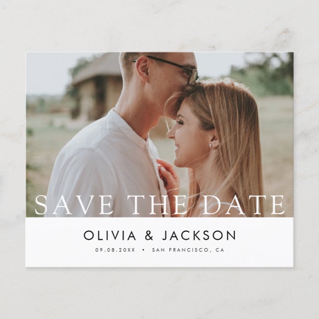 Budget White Letter Save the Date Foto (Vorderseite)