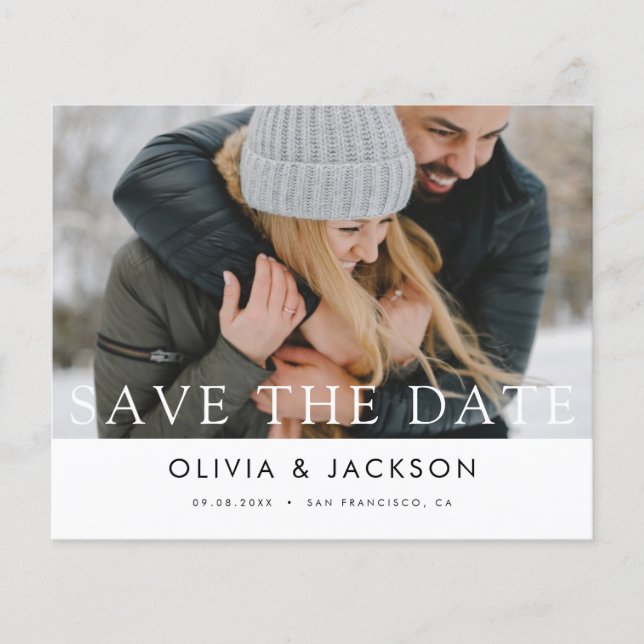 Budget White Letter Save the Date Foto Flyer (Vorne)