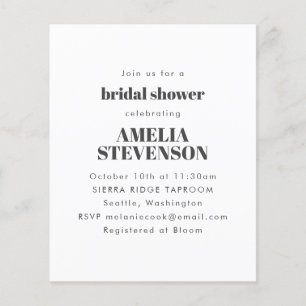 Budget White Minimalistisch Bridal Dusche Einladun