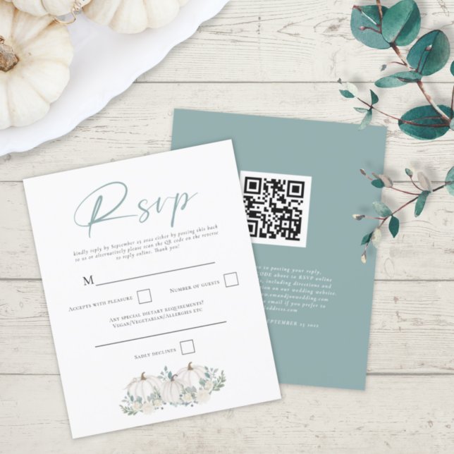 Budget White Pumpkins QR Code Wedding RSVP (Von Creator hochgeladen)