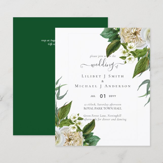 BUDGET White Roses Bouquet Floral Wedding (Vorne/Hinten)