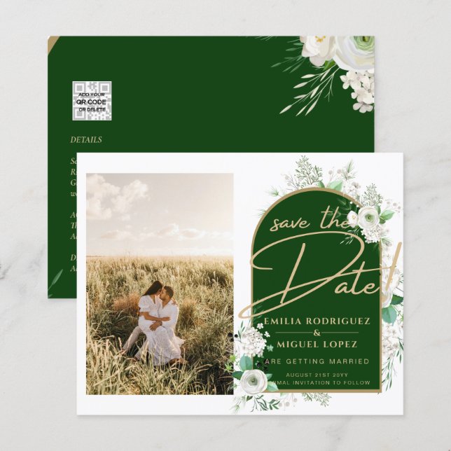 Budget White Roses Green Wedding speichern Sie das (Vorne/Hinten)