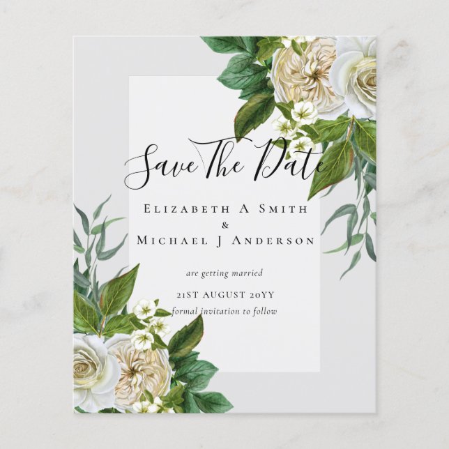 BUDGET WHITE ROSES RETTE DATEN WEDING CHIC FLYER (Vorne)