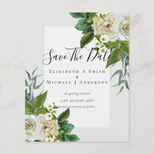 BUDGET WHITE ROSES RETTE DATEN WEDING CHIC FLYER