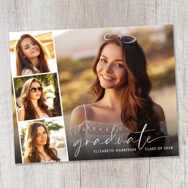 Budget White Script Foto Abschluss Ankündigung (Budget White Script Photo Graduation Announcement)