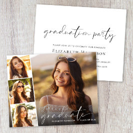 Budget White Script Photo Graduation Party Invite