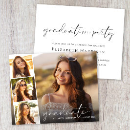 Budget White Script Photo Graduation Party Invite