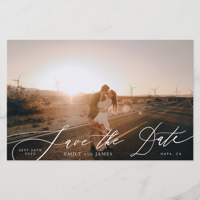 Budget White Simple Foto Wedding Save the Date (Vorderseite)