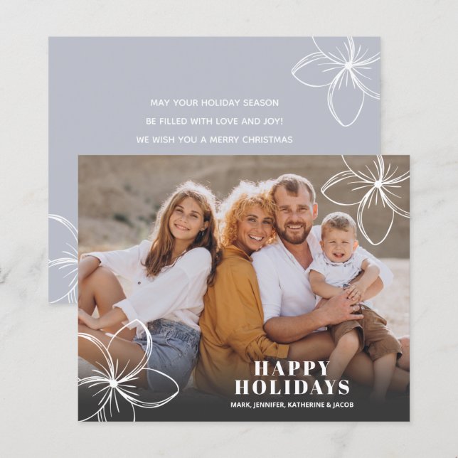 Budget White Tropical Blume Foto Holiday Card (Vorne/Hinten)