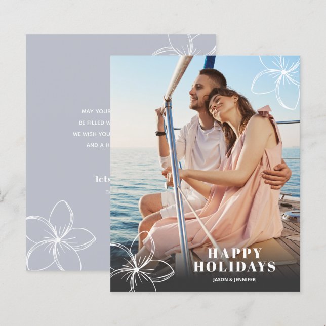 Budget White Tropical Blume Foto Holiday Card (Vorne/Hinten)